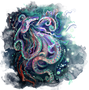 Illustration effet aquarelle du modèle Néa (une méduse tentaculaire)