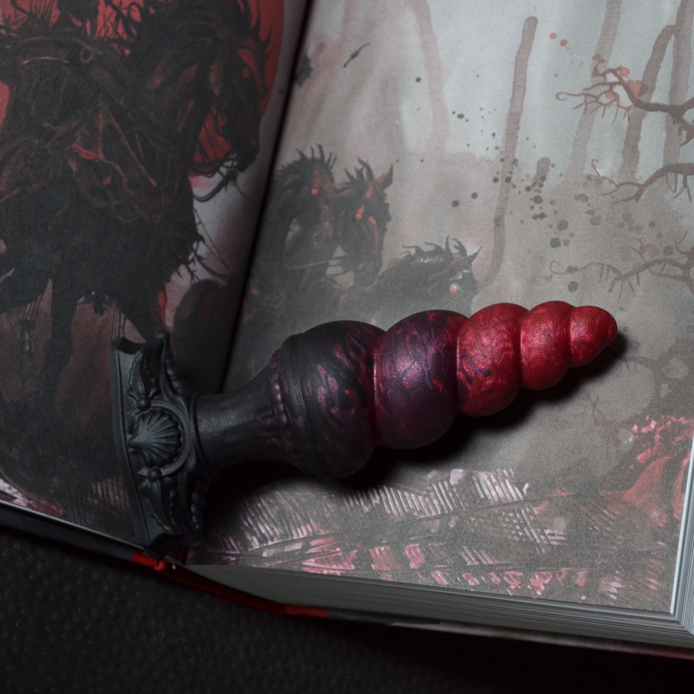 Anal Plug - Red and Black Marbled Horn - Fenra Draconic Fera Daemon Anal Plug - Red and Black Marbled Horn - Fenra Draconic Fera Daemon