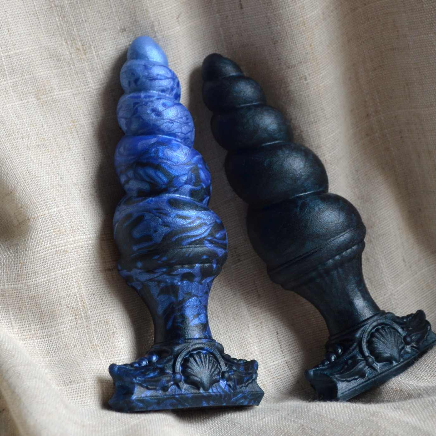 Plugs anaux progressifs bleu marine en silicone médical, des sextoys artisanaux avec une base T confortable
