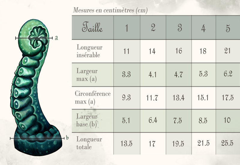 Guide des tailles du gode tentacule Néa Enroulée de Fera Daemon